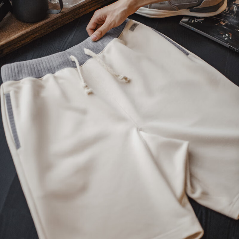 馬登工裝美式休閑重磅短褲棉阿美咔嘰寬松直筒螺紋腰五分褲男夏 燕麥色_下單_ S