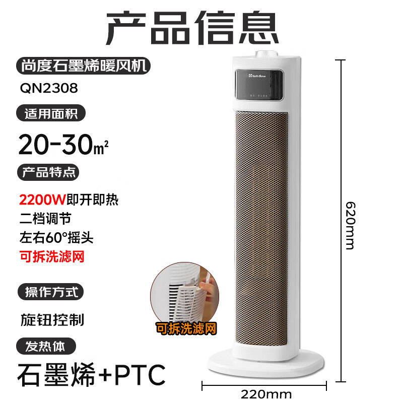尚度【节能省电王·大面积全屋速热】电热取暖器暖风机石墨烯家用暖气浴室30平方小太阳2025新款静音 【机械款】双核风机丨过热保护倾倒断电丨50平方速热