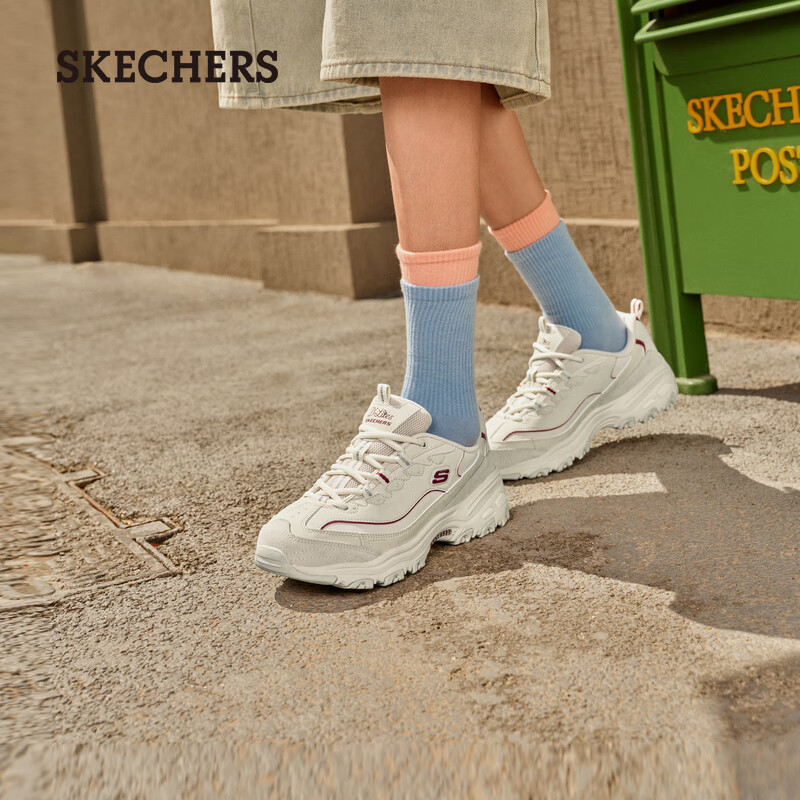 斯凯奇（Skechers）斯凯奇春季女鞋春季摩卡熊复古老爹鞋厚底增高缓震休闲鞋896145 自然色/酒红色/NTBG 38