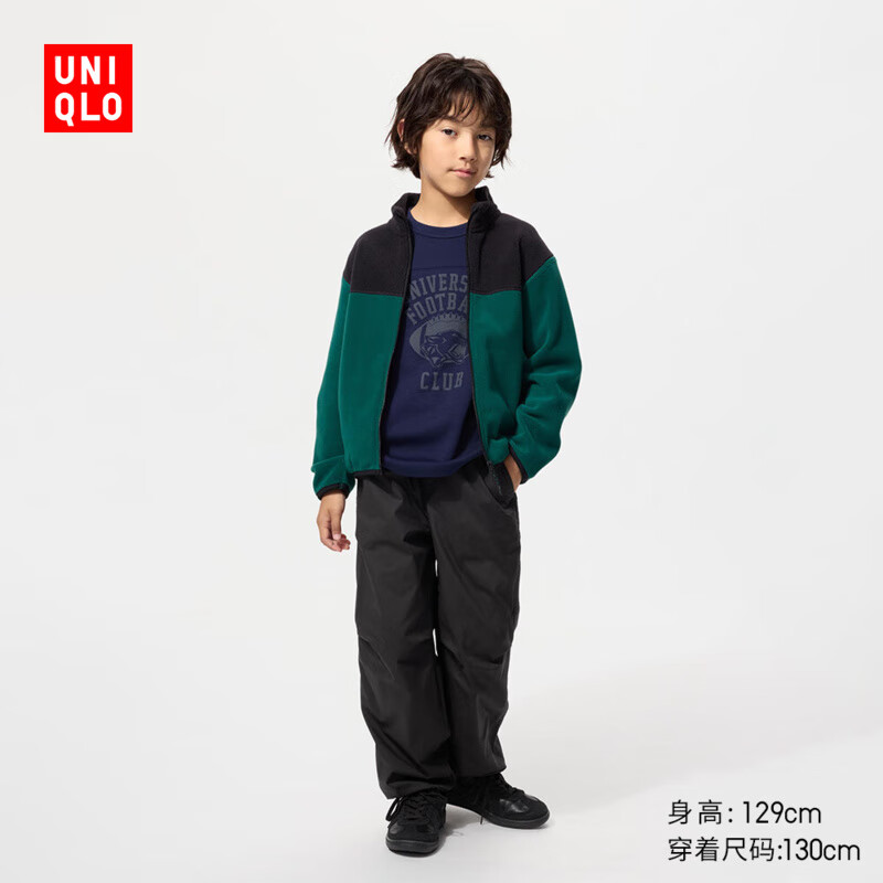 优衣库童装男童女童保暖束脚裤长裤加绒裤子25秋冬新款478127 09 黑色 160