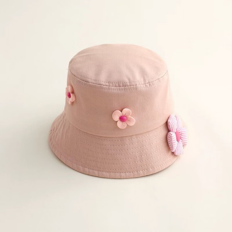 G.duck小黄鸭女童宝宝帽子渔夫帽可爱超萌洋气儿童遮阳帽秋冬款女孩盆帽 3朵花 米白 48-52cm(1.5-6岁)