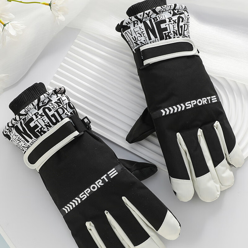 雪伦朵滑雪手套冬季男骑行车防寒加绒保暖防风触屏冬天哈尔滨东北御寒 黑色