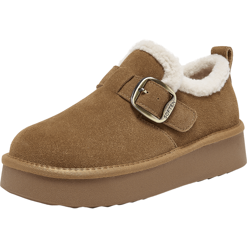 百思圖25冬勃肯鞋時(shí)髦復(fù)古休閑加絨保暖女單鞋N2539DM5 駝色 37