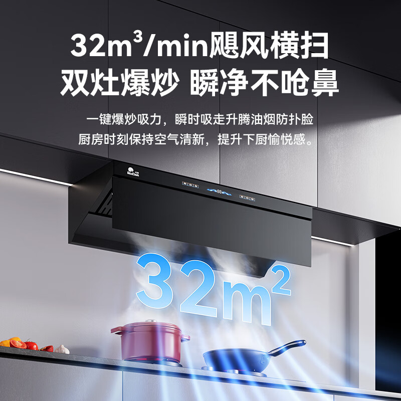 红日(RedSun)挥手触摸体感双控直流变频铜线电机32m³澎湃大吸力P6顶侧双吸热除油清洗静压1200pa抽油烟机 P6+65%热效率免改孔聚能鸳鸯灶YHM1S 天然气