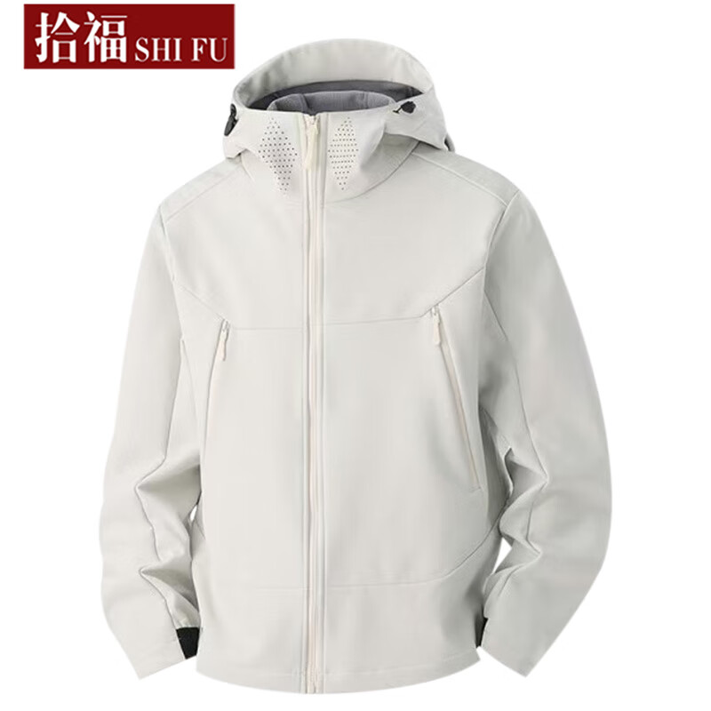 拾福(SHIFU)户外冲锋衣男装防风防水外套加绒保暖上衣秋冬季新款衣服爸爸装 黑色 5XL (195-215斤)