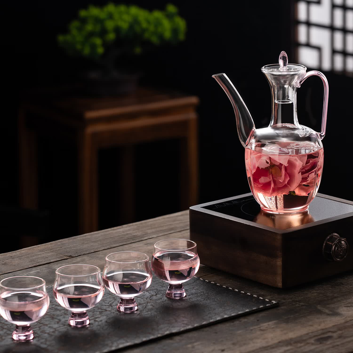 和间仿宋玻璃执壶贵妃壶花茶壶耐高温透明仿古煮茶专用泡茶壶高档茶具 【550ML】蝴蝶贵妃壶+蝴蝶灯笼主人杯碟套