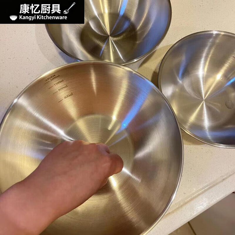 美克杰316不锈钢盆沙拉盆家用厨房加厚大号料理打蛋和面水果烘焙 316L不锈钢三件套-17-19-22