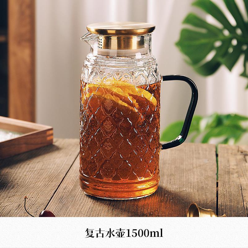 格娜斯（CRISTALGLASS）轻奢复古冷水壶家用凉白开水壶透明耐高温 复古海棠花水壶1.5L高硼硅玻璃