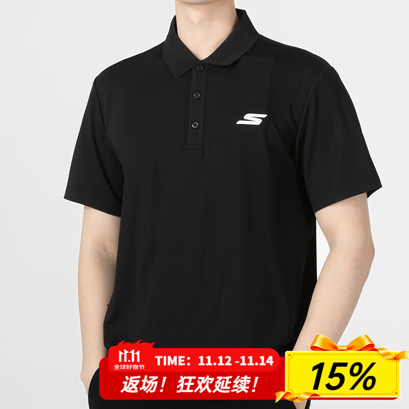 斯凯奇（Skechers）POLO衫男2025夏季新款针织短袖时尚简约商务翻领男装上衣T恤 P122M053-0018 