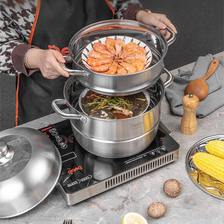 Debo 德铂蒸锅304不锈钢双层蒸汤锅家用汤锅蒸笼 秒杀款-加高复底宽 2层 28cm
