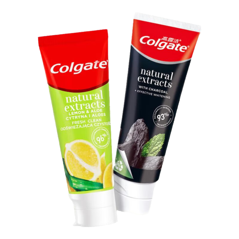 高露洁（Colgate）竹炭天然清新美白牙膏   吸附牙渍清洁口腔柠爽亮白家庭正品组合 竹炭洁净 100g*1支 +柠爽亮白102g