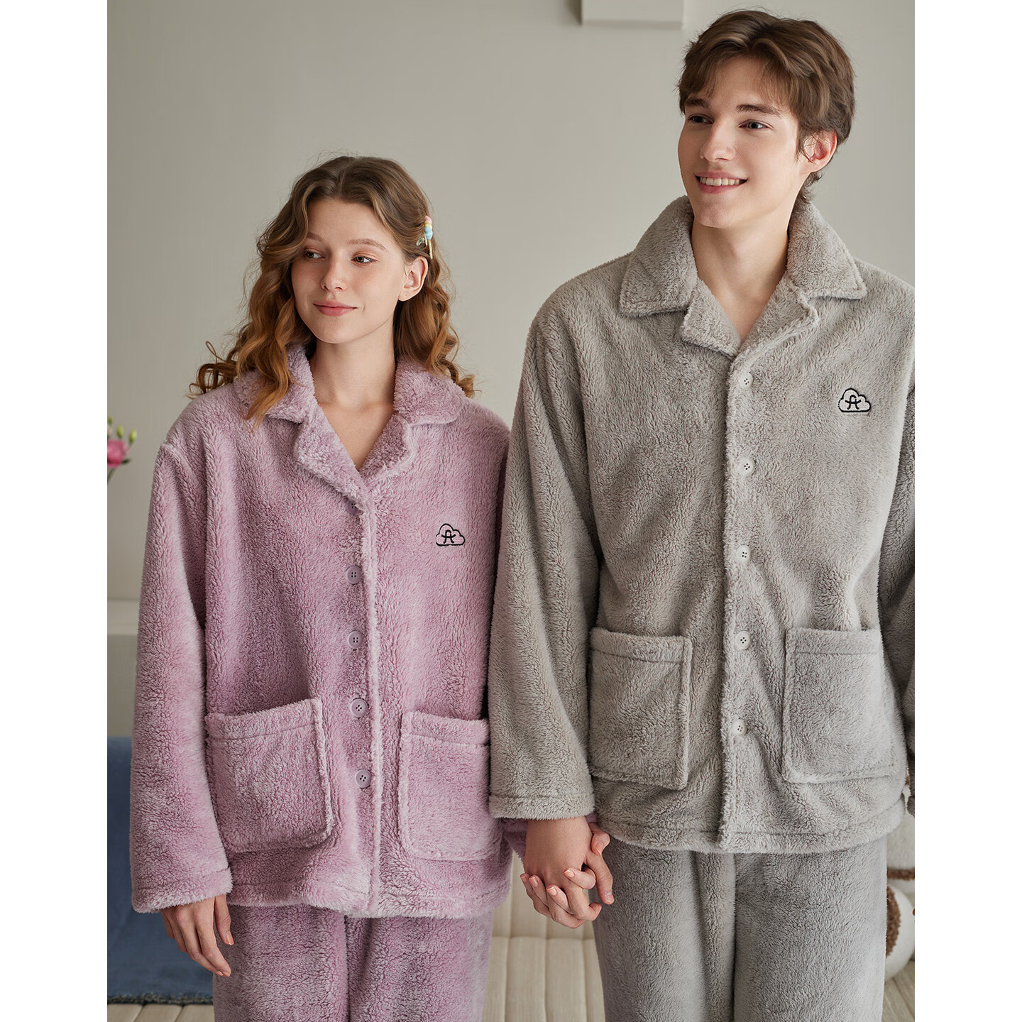 芬腾珊瑚绒睡衣男女士秋冬季套装保暖法兰绒加绒加厚休闲家居服冬天 FJ26940690浅灰 【单男款】 XL 建议:女124-142,男146-165斤