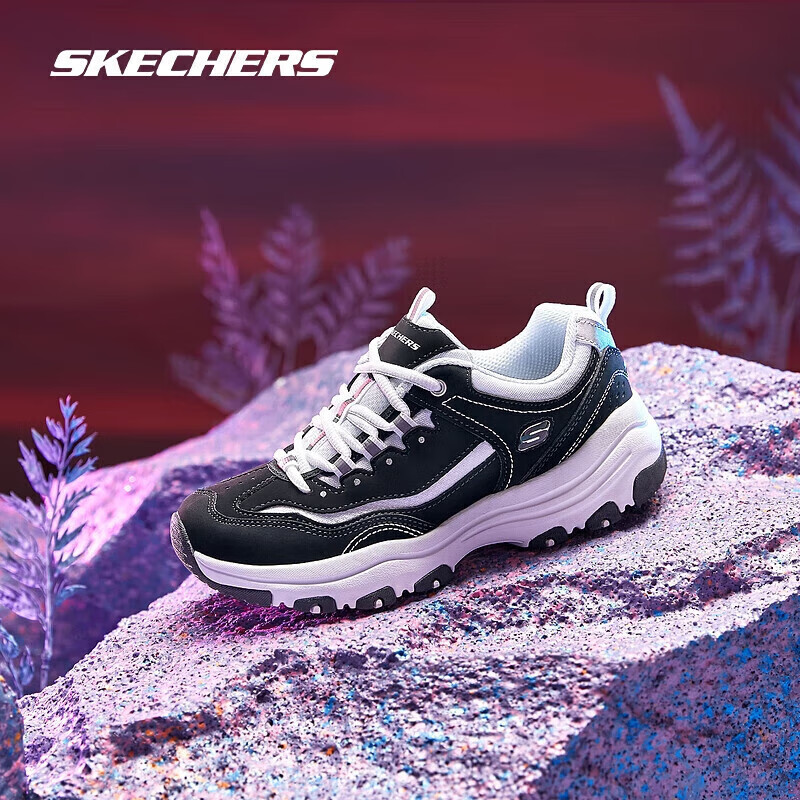 斯凯奇（Skechers）男女经典熊猫鞋轻便百搭运动鞋厚底老爹鞋休闲鞋子88888250 黑色/白色/BKW 37