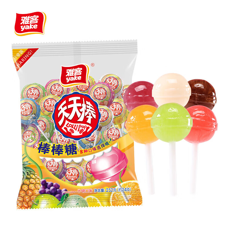 雅客天天棒桶装水果味集锦味棒棒棒糖批发儿童糖果散装喜糖零食 252g天天棒棒棒糖*1包