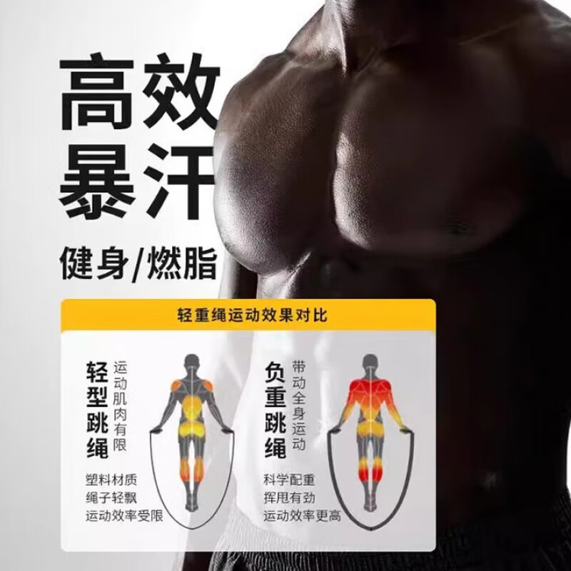 煦凛德国跳绳减肥专用暴瘦成年人用负重男士专用不打结轴承钢丝健身 训练翻倍【高速轴承防滑手柄】黑
