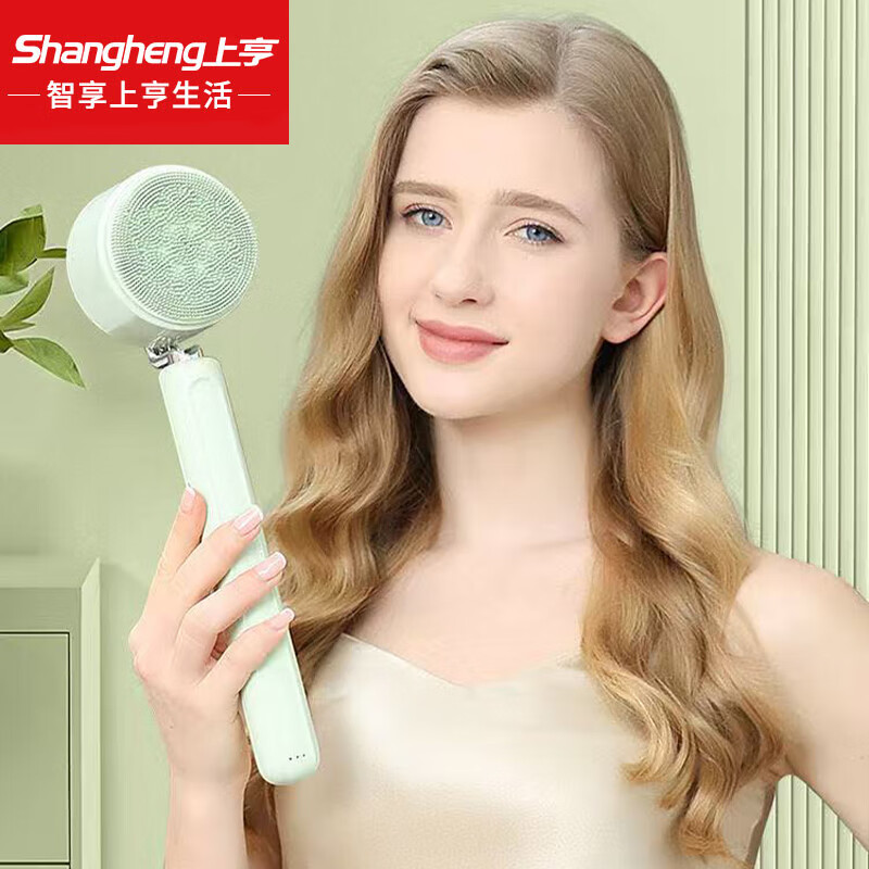 上亨（shangheng）长柄电动搓澡仪沐浴刷洗澡搓背神器全自动浴刷强力搓灰搓泥机按摩器 绿色