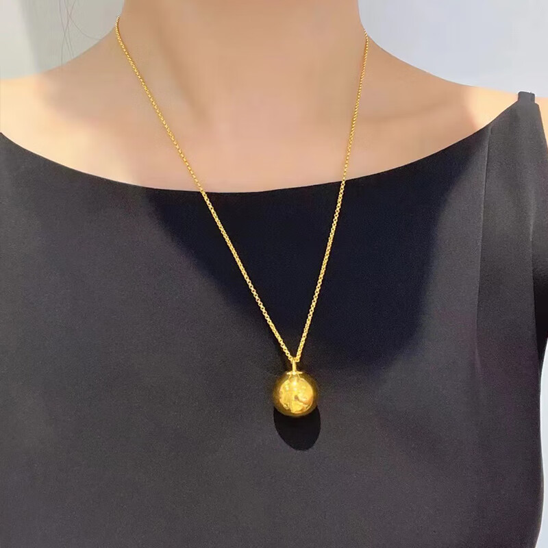 长款毛衣链999足金圆球吊坠2022新款送女朋友送老婆礼物 黄金项链约6