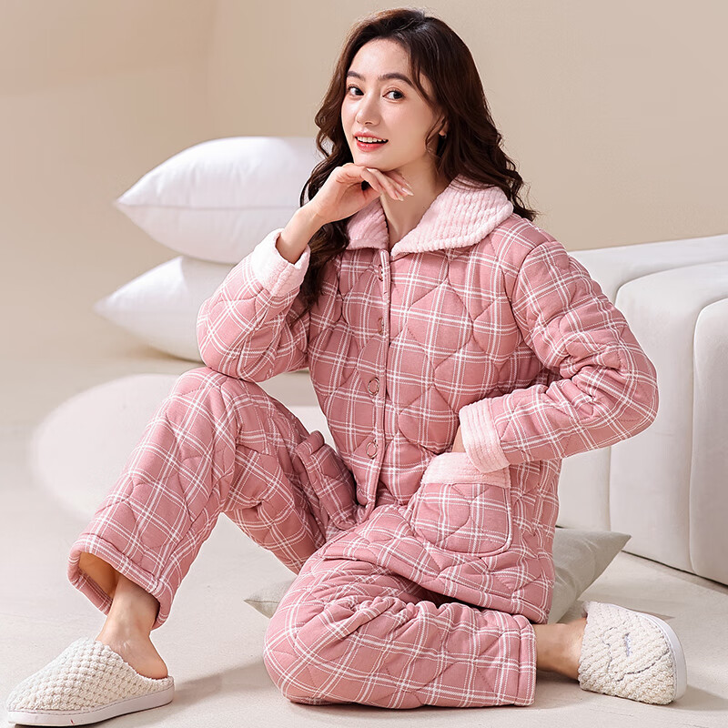 chunnian睡衣女士冬季夹棉加厚加棉秋冬款冬天保暖家居服中年妈妈套装 LMSJ134 L
