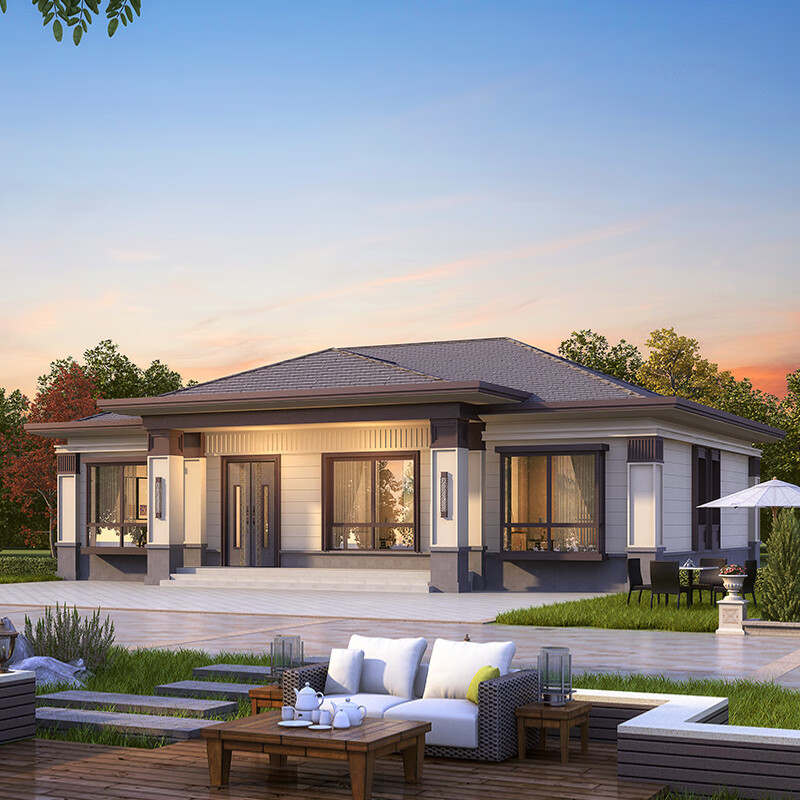 匠墅居一层别墅设计图纸新中式带堂屋新款农村自建房设计图全套施工