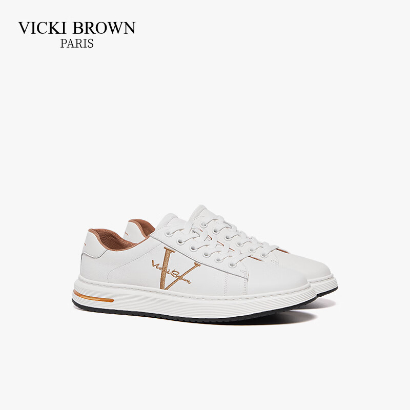 未毕(VICKI BROWN)法国品牌VB男鞋【冠军系列】简约潮流板鞋轻奢刺绣舒适防滑休闲鞋 白金色 42