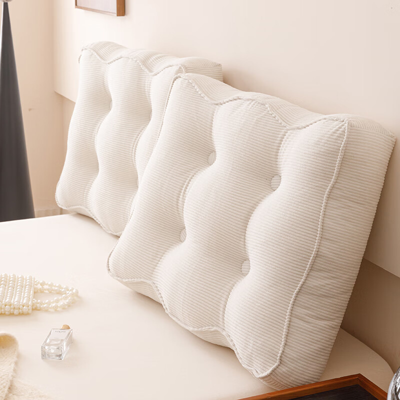 恒源祥趴睡枕灯芯绒床头软包靠背床头靠垫榻榻米靠墙软包腰靠垫趴趴枕 月光白-灯芯绒床头靠垫【可拆卸】 60cm*55cm*15cm 含枕芯 【单只1.4kg】