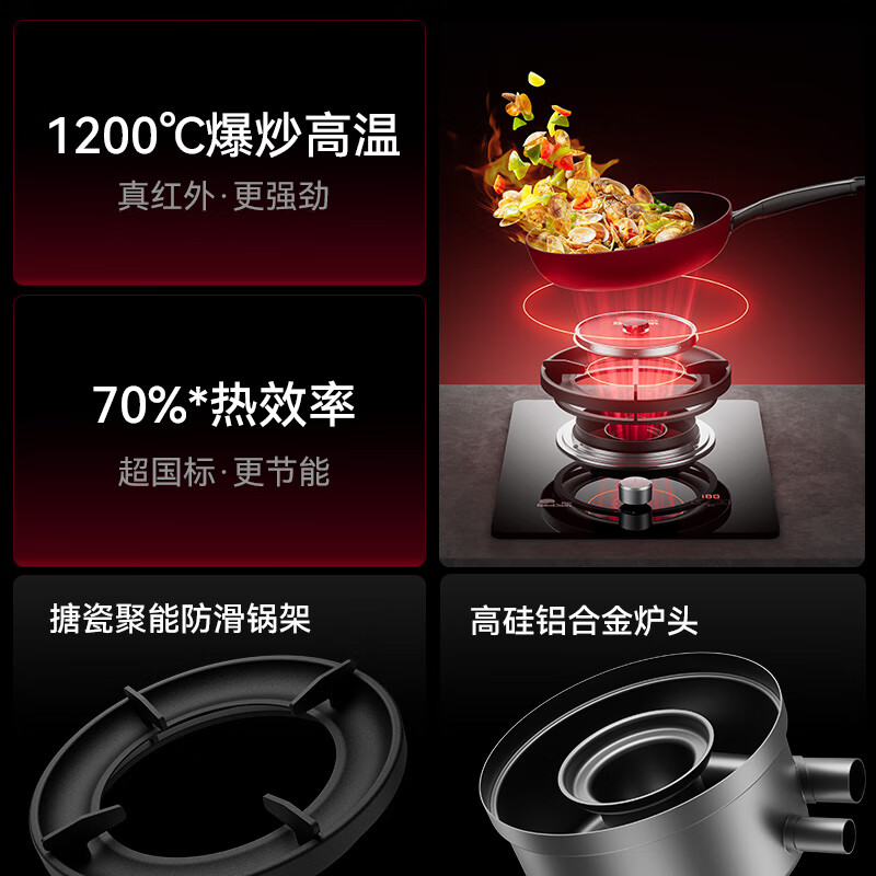 红日（RedSun）定时猛火红外线燃气聚能灶具高热效率家用节能省气家用易清洁 180min定时70%热效率猛火红外线单灶DX03 天然气