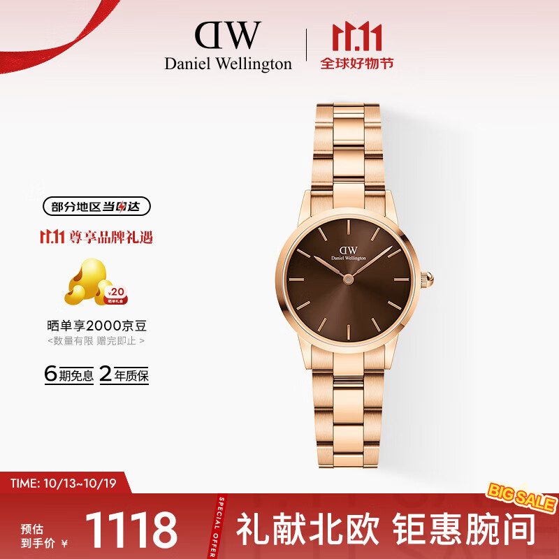 丹尼尔惠灵顿（DanielWellington）DW小精钢女表棕色表盘钢带欧美简约风腕表节日礼物DW00100463