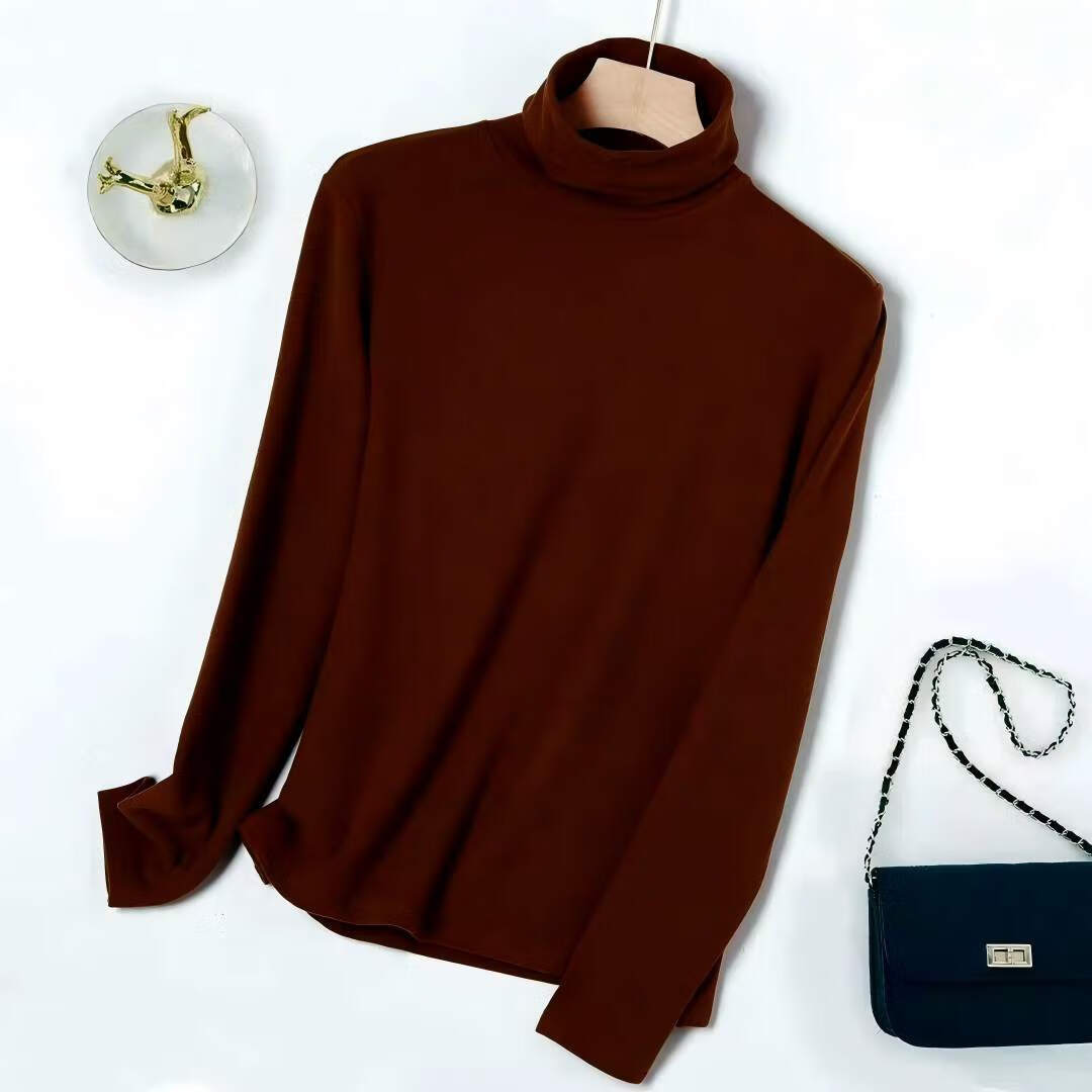 【专柜正品】堆堆领打底衫女新款显瘦百搭上衣长袖女T恤-ADQ 安克拉红 2XL 建议125-140斤