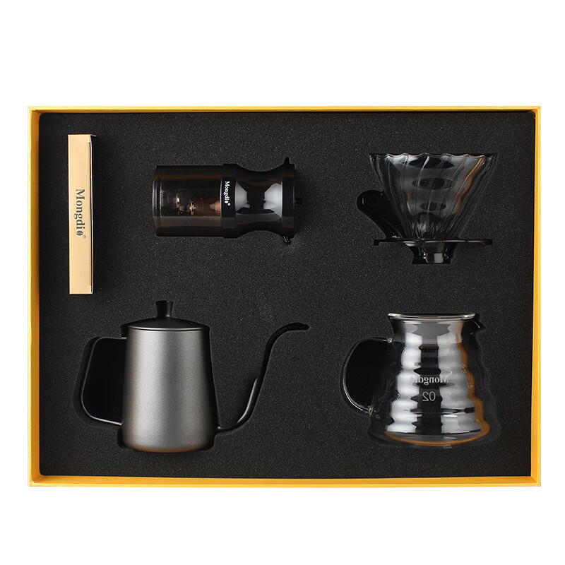 Mongdio咖啡壺套裝家用手沖禮盒過濾杯長嘴細口壺磨豆機手沖器具 入門級(磨豆機+濾杯+云朵壺+手沖壺+濾紙