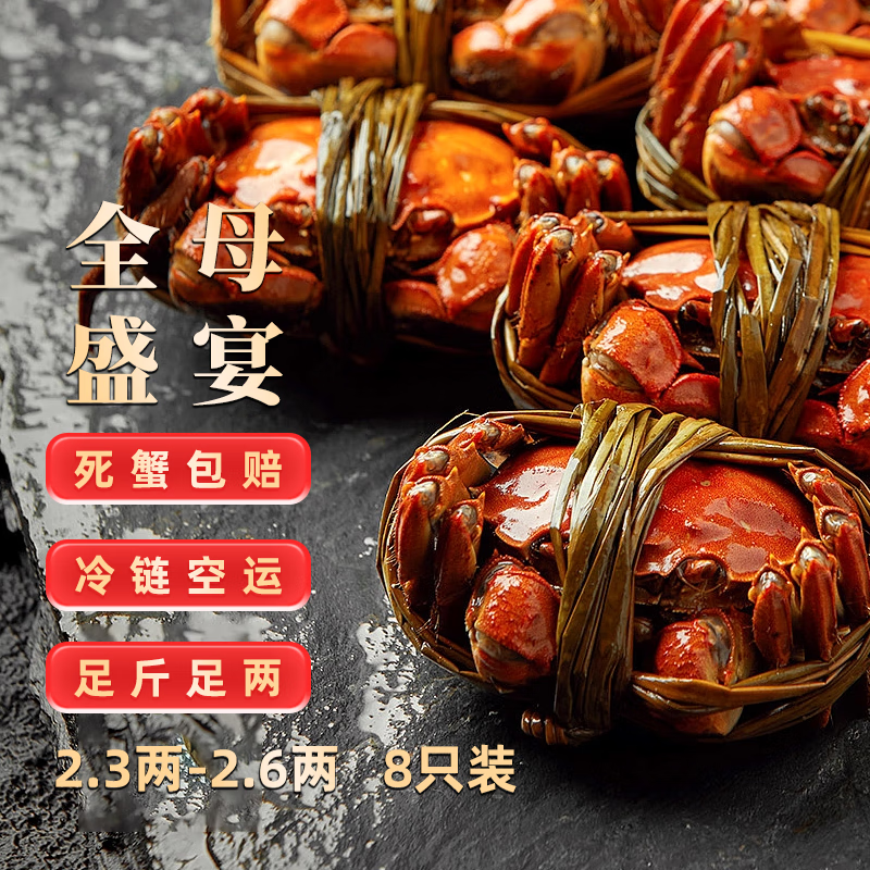 隆上记大闸蟹全母2.3-2.6两8只去绳足重鲜活螃蟹现货生鲜水产海鲜中秋礼盒 – 469元