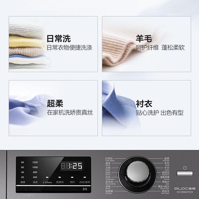 【新品】海尔全自动滚筒洗衣机10公斤kg一级变频节能家用超薄大容量 除菌除螨 EG100MATE2S EG100MATE2S