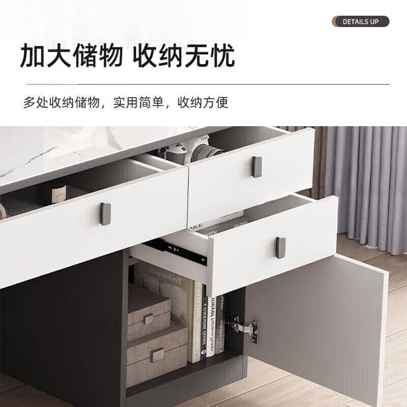 宋家匠2025电脑桌台式家用简易书桌书架一体办公桌卧室学生学习桌写字桌 意式灰抽屉款 120CM