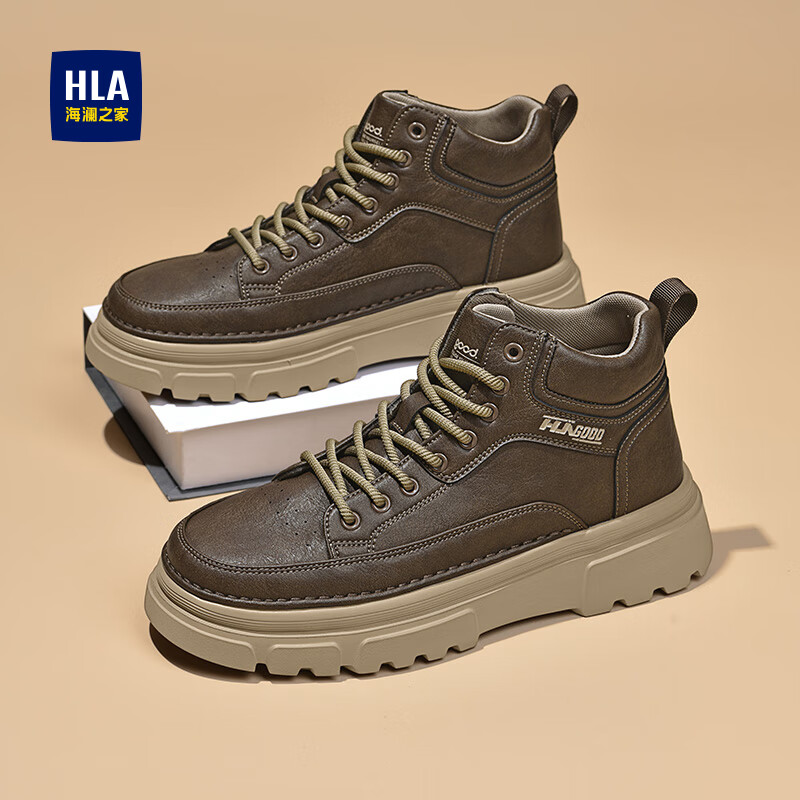 海澜之家（HLA）马丁靴男复古户外高帮工装鞋子男款HAAGZM4EAF185 棕色41