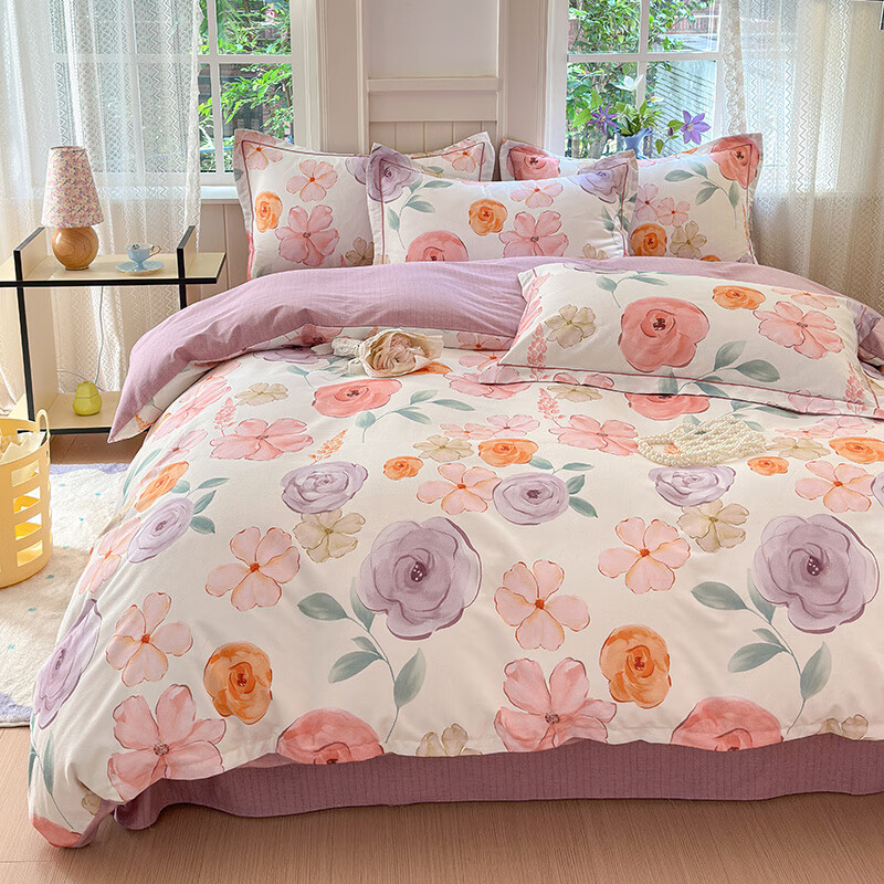 兰芮A类100%全棉磨毛四件套床上用品全棉床单被套 瑷蔓延 1.5/1.8m床 床单款 被套200*230cm