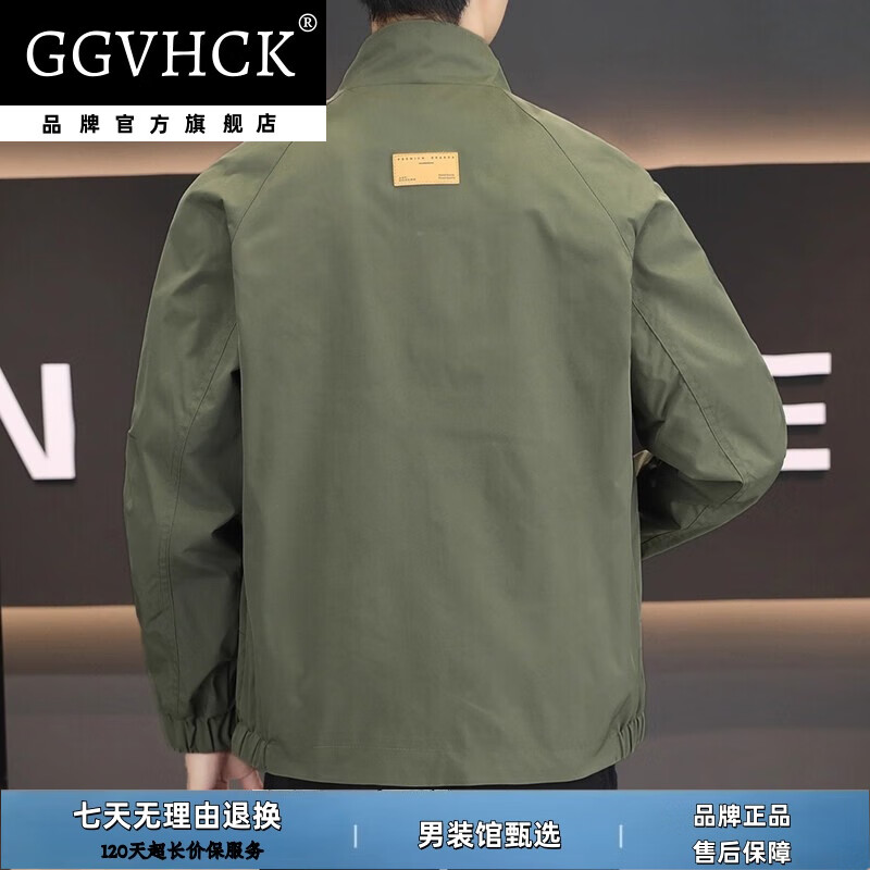 GG VH CK品牌轻奢夹克男士秋季新款立领简约商务休闲工装外套男装春秋款 黑色【加棉款】 4XL