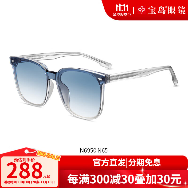 海儷恩太陽(yáng)鏡男韓版酷黑方框墨鏡女潮流時(shí)尚方框開(kāi)車(chē)太陽(yáng)鏡 N6950 N65 透明框+藍色漸變鏡片