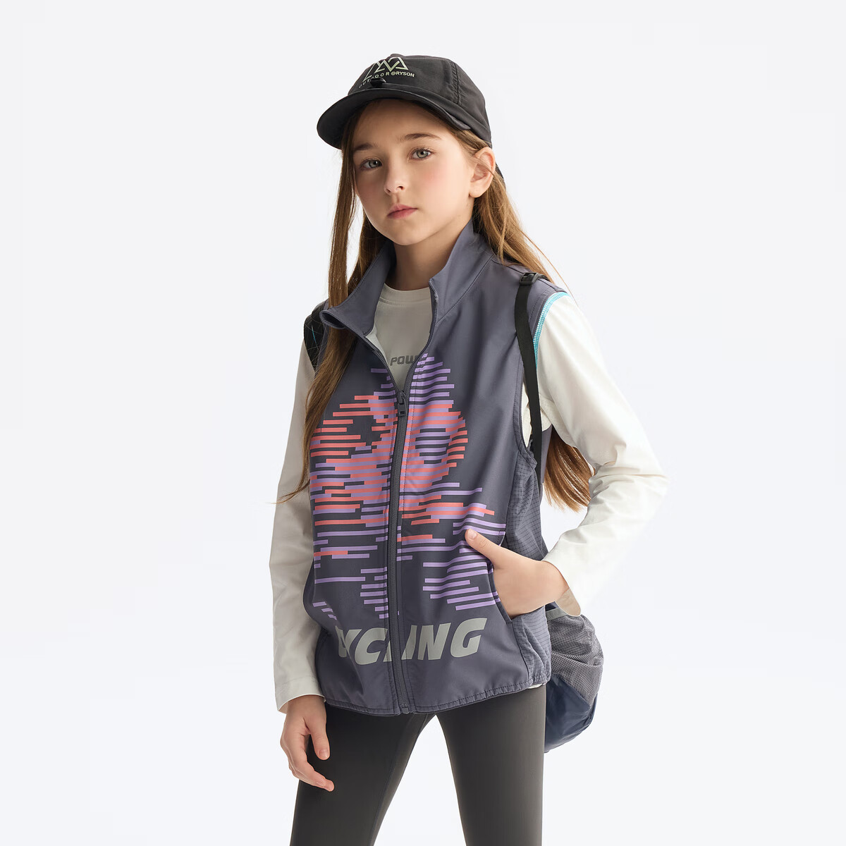 马骑顿(MQD)童装男女童外套春秋季新款儿童满板运动感骑行背心 碳黑 150