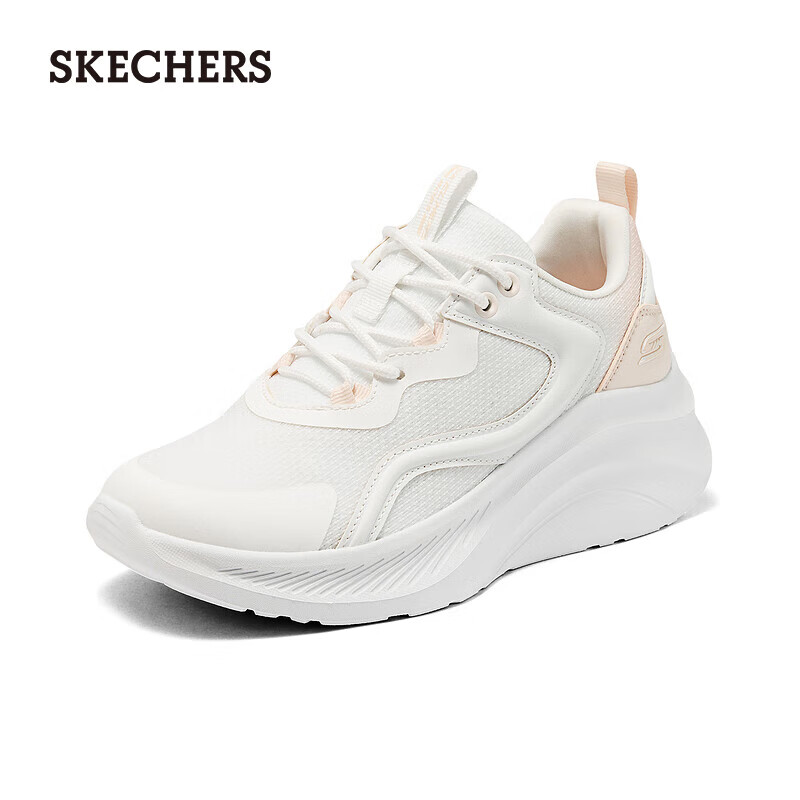 斯凯奇（Skechers）糕糕鞋丨女鞋年新款绑带休闲运动鞋时尚渐变色设计感增高鞋 白色/粉色/WPK 37