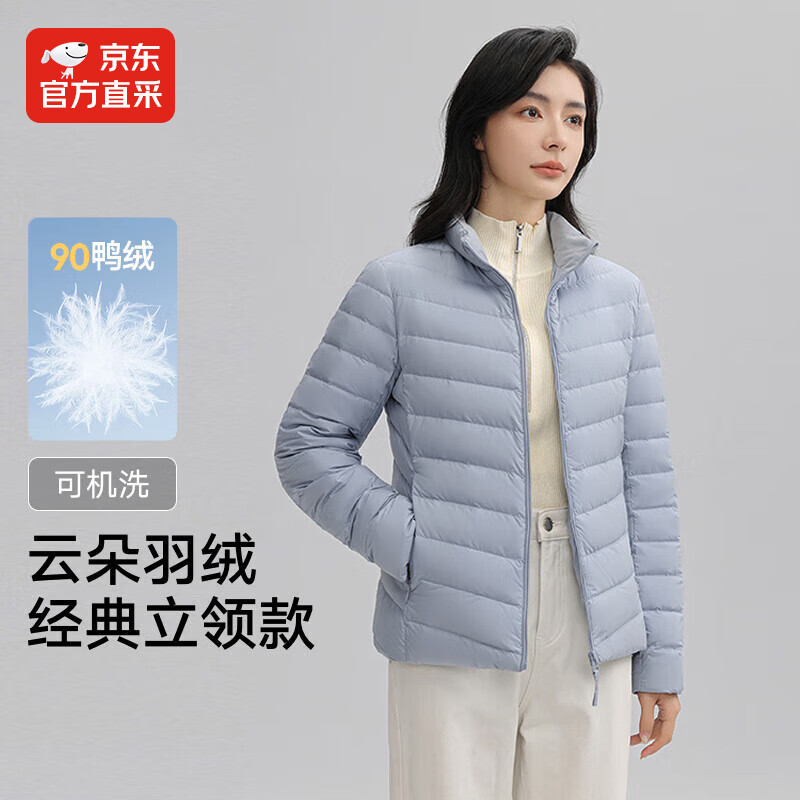 IKELUOZI2025秋季新款修身短款保暖外套立领轻薄羽绒服女 冰川蓝 2XL