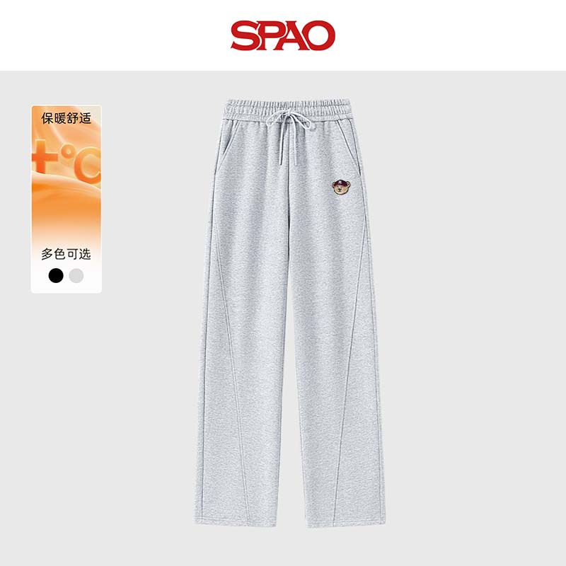 SPAO加绒宽松香蕉裤男女2025冬季新款防风防风保暖休闲裤SPCK25AK02XY 灰#SP红帽子熊-贴布绣 S