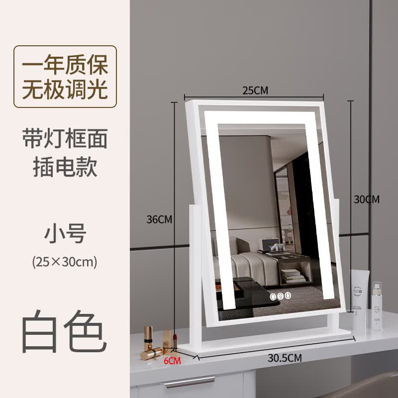 雷仕顿日杂小件镜子穿衣镜化妆用镜 灯带-【框面-插电款】白色25*30cm