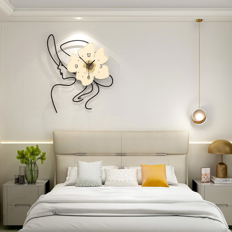 赟娅现代简约大气高级餐桌挂钟创意餐厅装饰时钟钟表客厅挂墙圣诞礼物 一路生花【48*57CM】