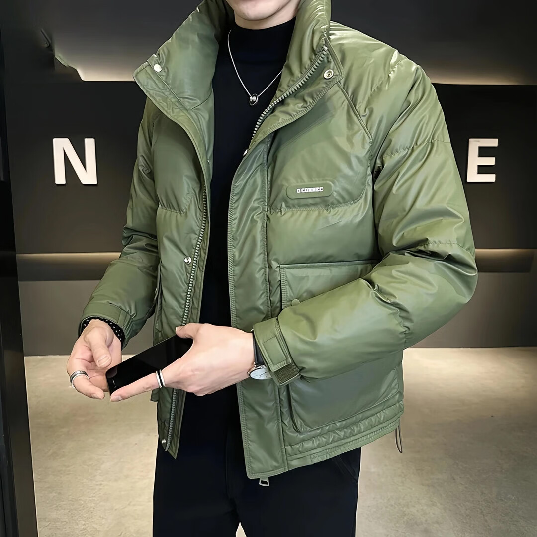 罗鸣老人 羽绒服商务男士休闲外套冬季新款百搭保暖加厚短款夹克 绿色 2XL 建议体重（135-150斤）