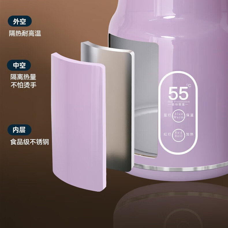 扬子电热水壶全自动恒温不锈钢烧水壶家用水壶保温壶大容量开水壶电壶 3L 高定款-柔雾紫(优质控温器)