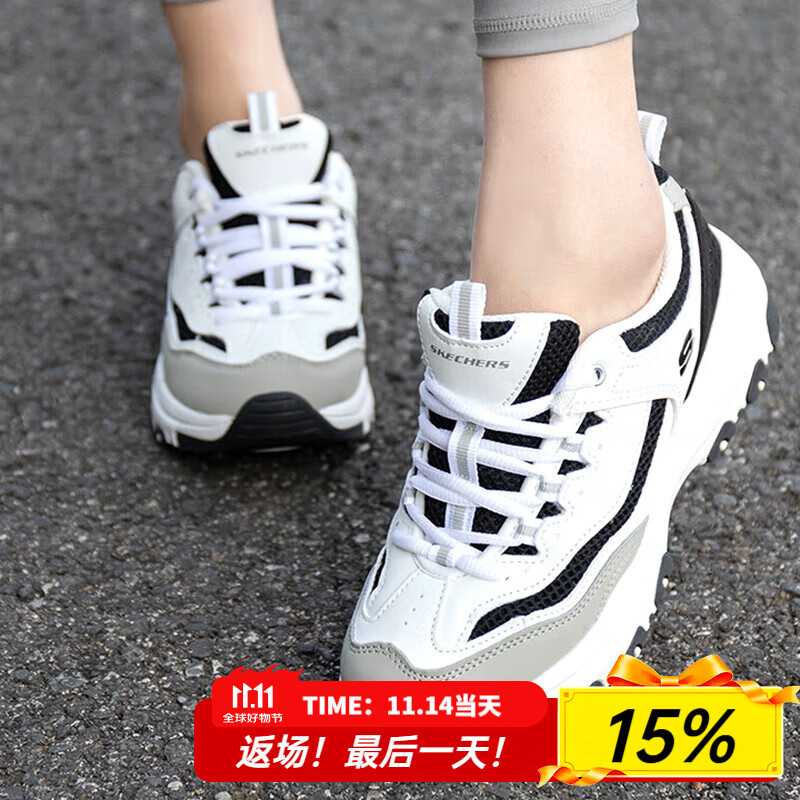 斯凯奇（Skechers）女鞋夏季新款厚底增高老爹鞋熊猫鞋网面透气休闲鞋运动鞋女 8730066-WLGY 36