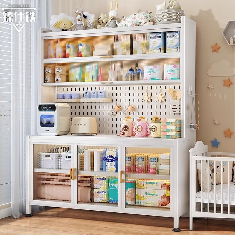 臻仕铁收纳柜婴儿喂养台靠墙一体柜橱柜储物柜多层玩具置物架落餐边柜 【宝宝喂养台收纳柜】5层长60全钢柜体