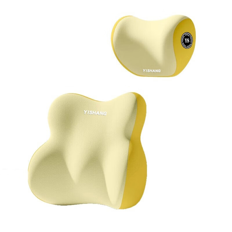 宇森【精选】新款汽车用品头枕腰靠套装女生彩色腰部靠垫靠背车载配件 灰绿拼色 舒享头枕一个