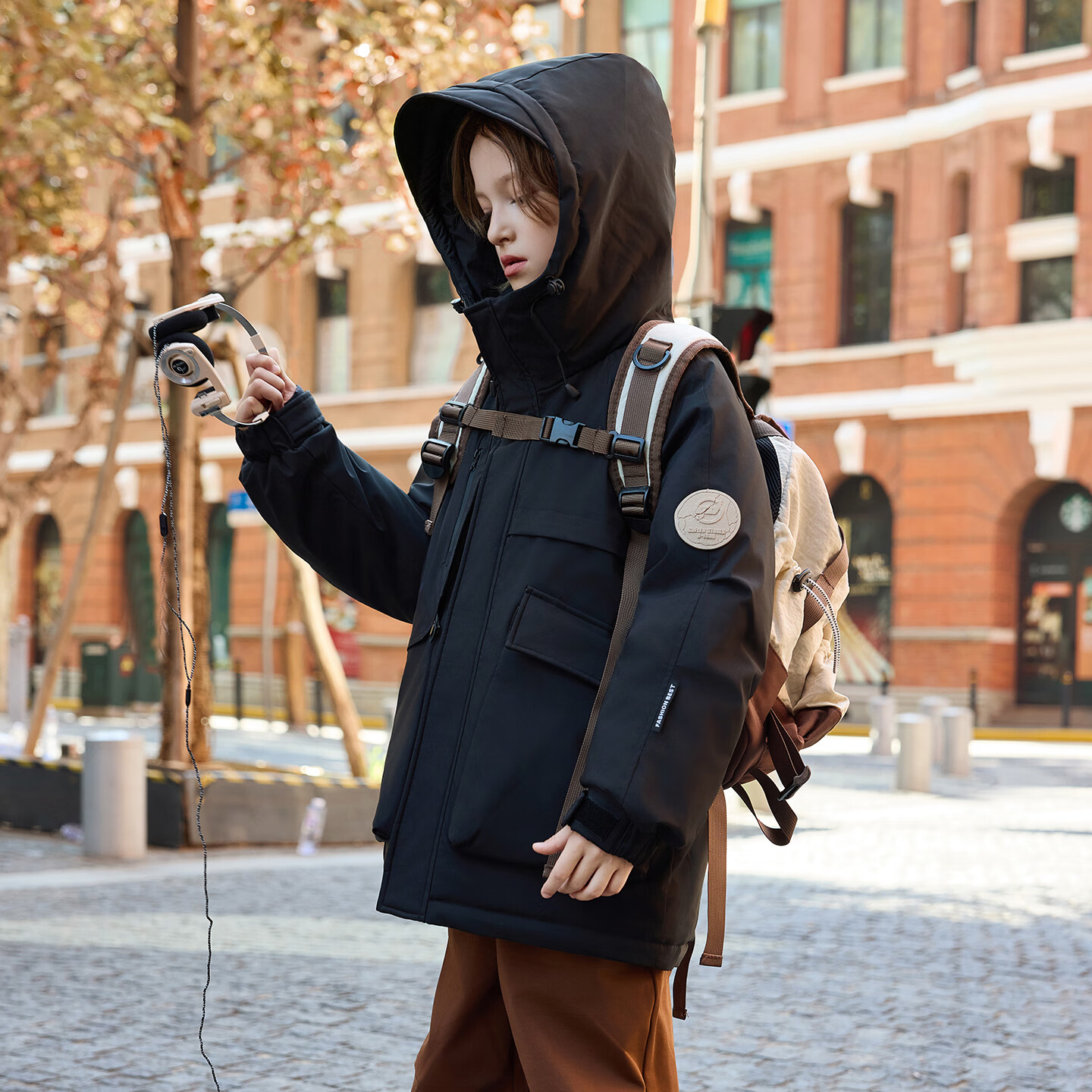 ABC KAIA新款儿童羽绒服男童加厚冬季保暖冲锋衣三防中大童外套潮女童衣服 黑色（男童） 160