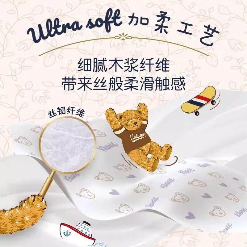 舒洁（Kleenex）小熊印花抽纸80抽家用抽纸餐巾纸擦手纸餐巾纸大包抽纸实惠装 小熊印花抽纸 3层 80抽*4包
