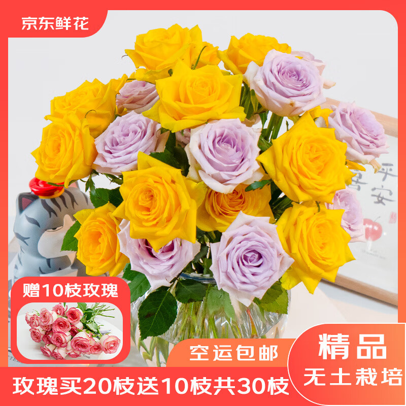 京东鲜花双11云南昆明基地直发随机色玫瑰买20枝送10枝家庭鲜花源头直发